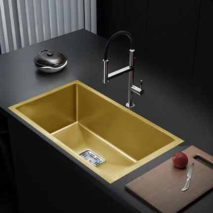 24x18x10 Handmade Kitchen Sink soundproof Gold Matt Finish