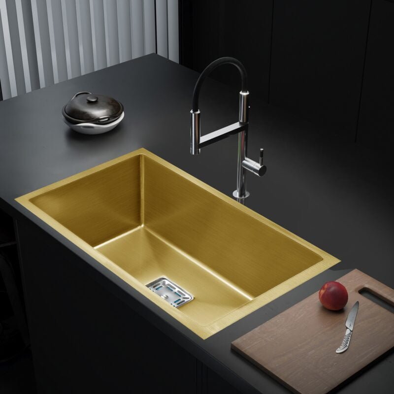 24x18x10 Handmade Kitchen Sink soundproof Gold Matt Finish