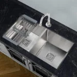 37x18x10 Handmade Kitchen Sink soundproof Silver Matt Finish