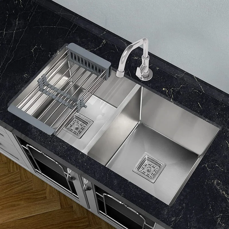 37x18x10 Handmade Kitchen Sink soundproof Silver Matt Finish