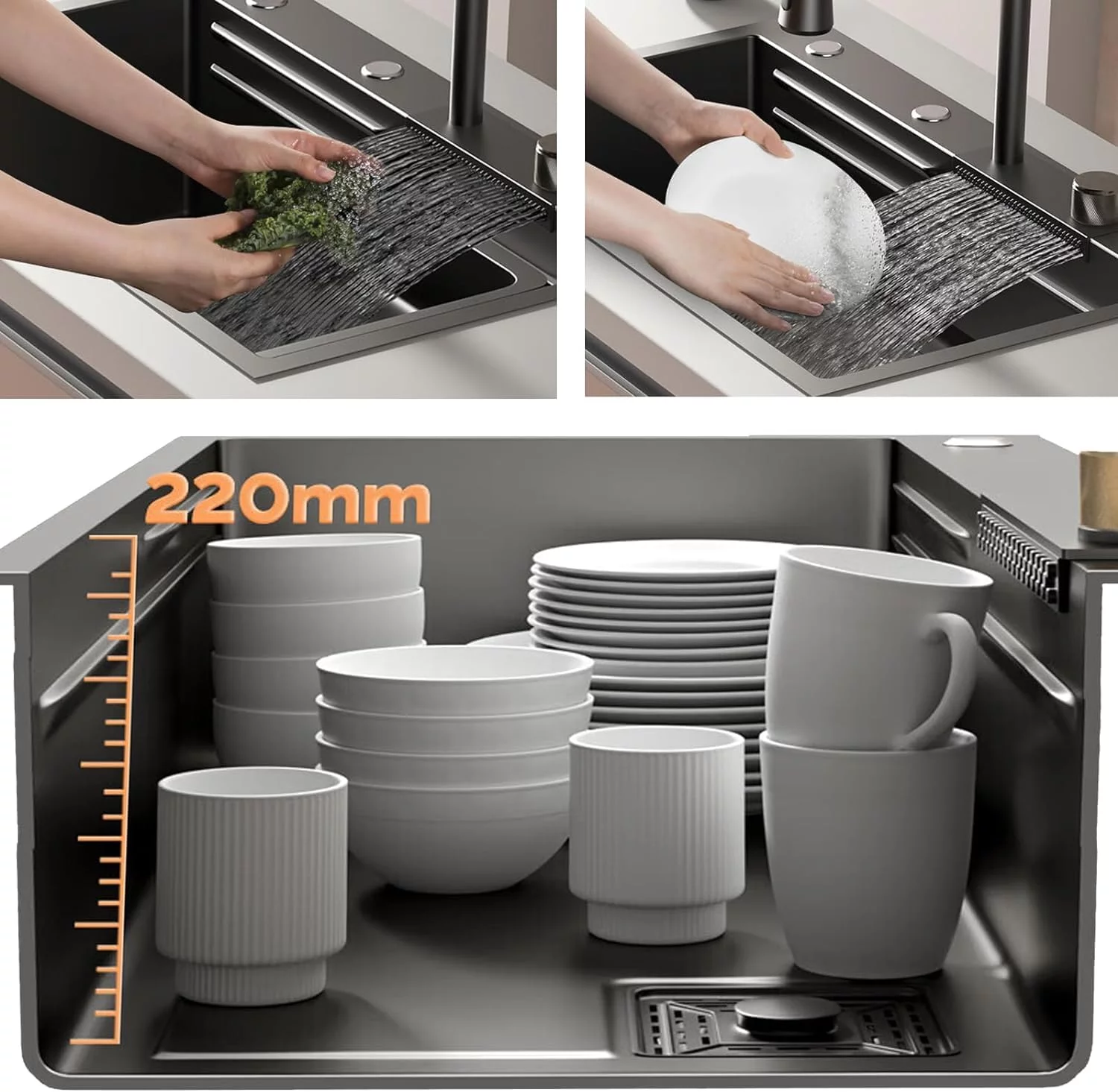 5 in One Kitchen Sink with ANTI SCRATCH DESIGN Integrated Waterfall - Image 2