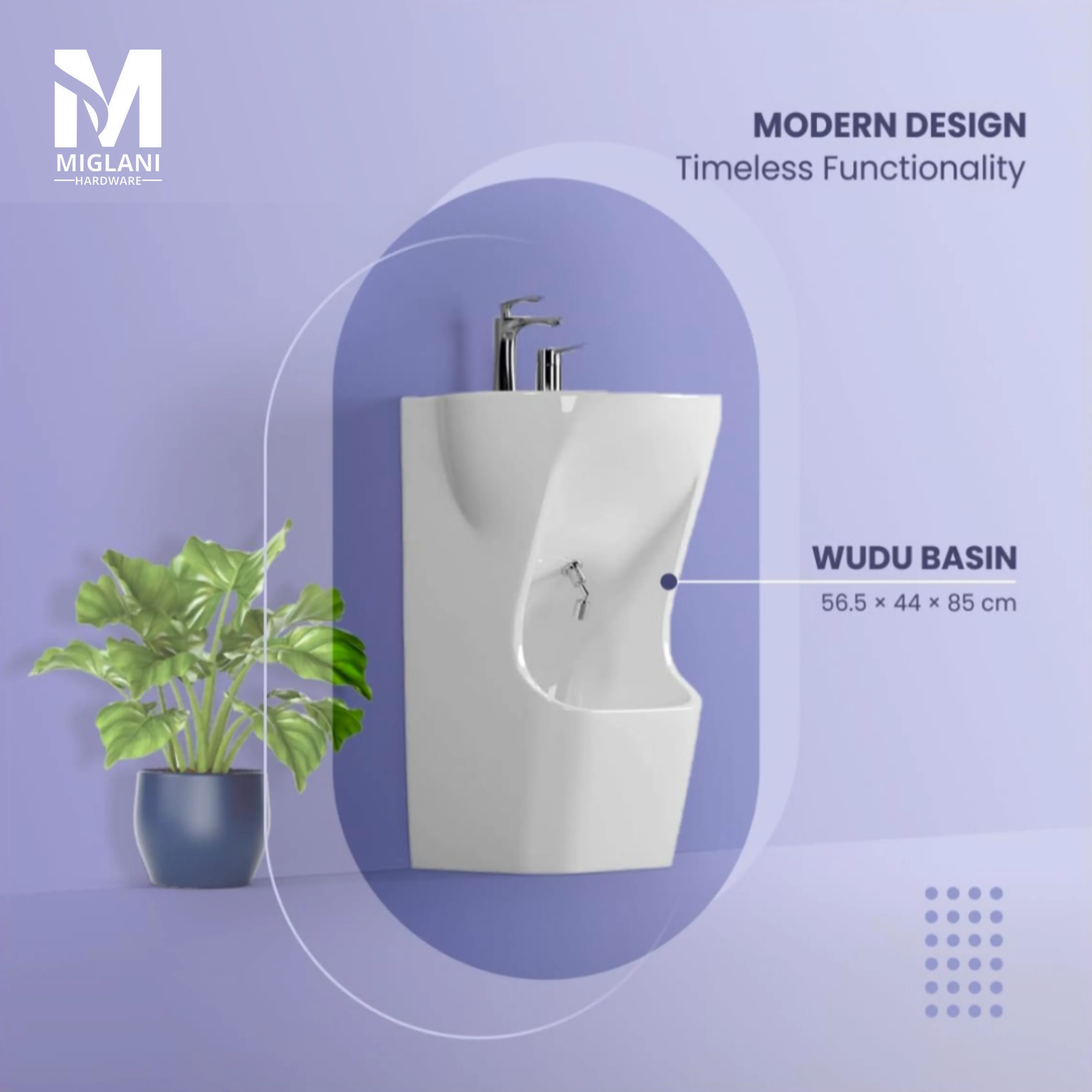 Modern Wudu Basin with Dual Hand & Foot Washing Design – Premium Ceramic by Miglani Hardware - Image 2