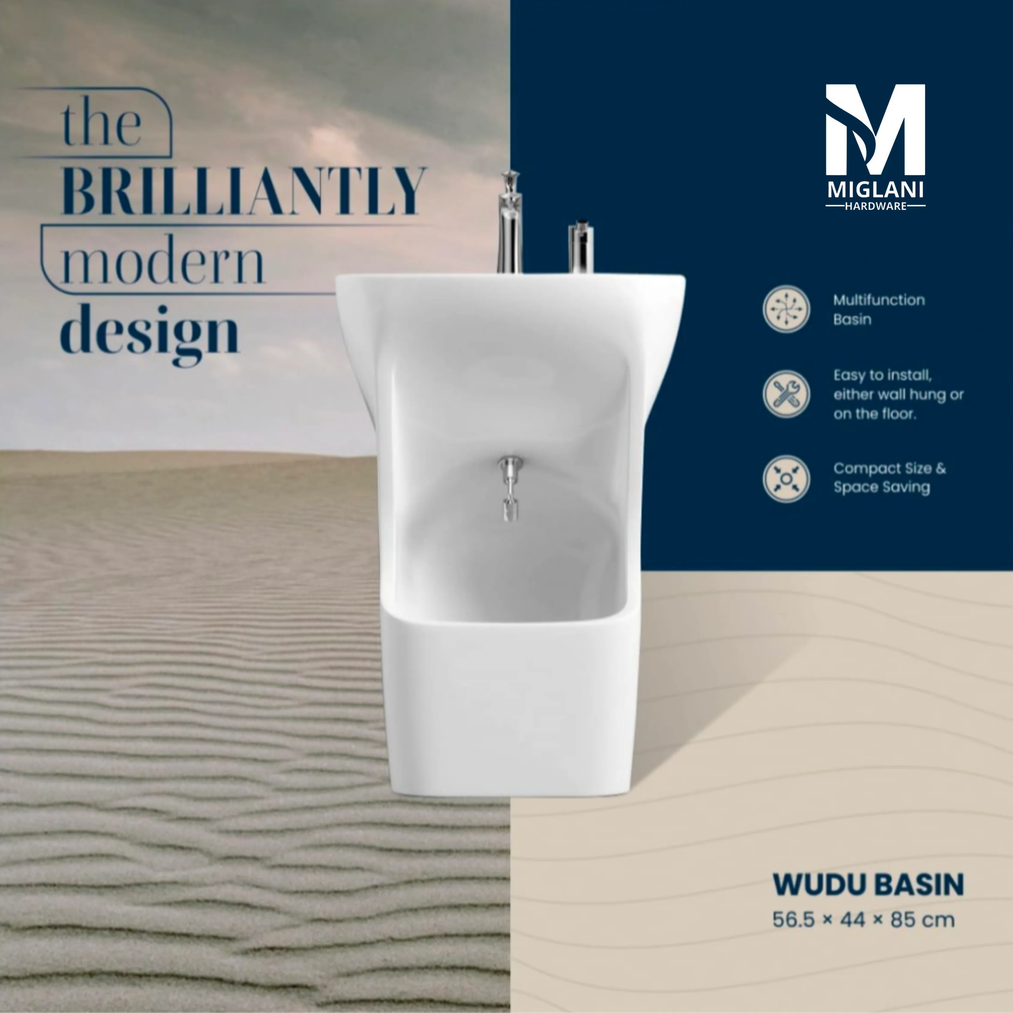 Modern Wudu Basin with Dual Hand & Foot Washing Design – Premium Ceramic by Miglani Hardware - Image 5