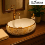 Messina Germany Gold & White Pattern Marble Countertop Wash Basin
