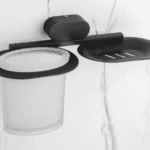 Premium 304 Grade Stainless Steel Tumbler Holder with Soap Dish (Black and Silver)