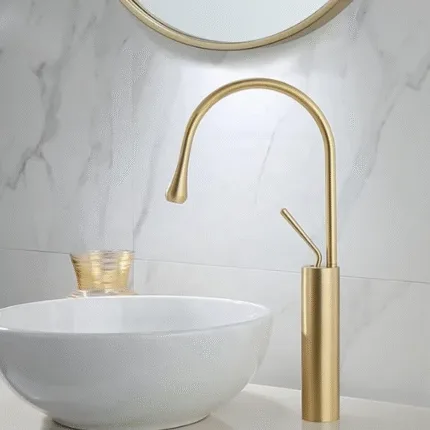 Gold Finish Drop Design Basin Faucet for Bathroom