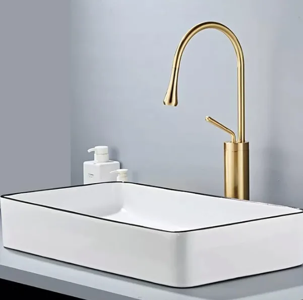 Gold Finish Drop Design Basin Faucet for Bathroom - Image 2