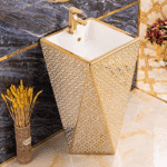 Designer Gold & White Ceramic Wash Basin – High Gloss Premium Finish