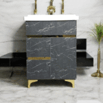 Premium HDHMR Bathroom Vanity with Wash Basin – Grey & Black, Waterproof & Termite-Proof (24x18 Inch)