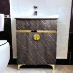 Premium HDHMR Bathroom Vanity with Wash Basin – Brown & Gold, Waterproof & Termite-Proof (24x18Inch)