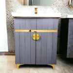 Premium HDHMR Grey & Gold Vanity with Wash Basin – 24x18x32 Inch, Water & Termite Resistant