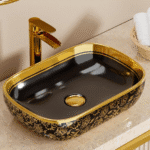 Luxury Black & Gold Tabletop Wash Basin – Premium Ceramic Design
