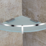 Glass Bathroom Corner Shelf with Silver Brackets – 10x10 Inch