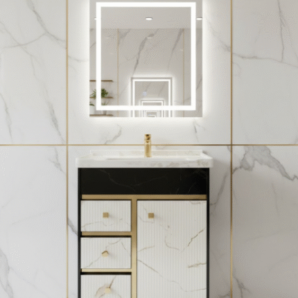 2243 Mica Plywood Vanity with Wash Basin | Black & White | 24x18 Inch