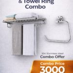 304 Stainless Steel Folding Towel Rack with Towel Ring Combo | Wall Mounted Bathroom Accessories Set